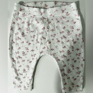 Baby Floral Leggings 6–9M | White Pink Soft Stretch Pants